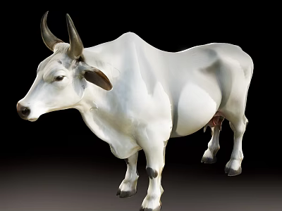 White Reptile Sculpture With Horned Head Standing On Black Background 3d model