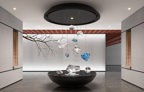 Modern Sculpture Crystal Suspension Stone Sculpture Installation 3d model
