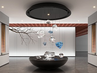 Modern Sculpture Crystal Suspension Stone Sculpture Installation 3d model