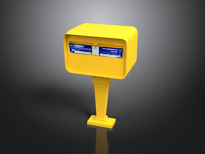 Outdoor Yellow Mailbox With Pedestal Stand And Blue Information Panels 3d model