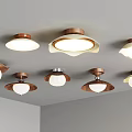 Modern Lighting Combination With Multiple Wooden Ceiling Lights And Soft Warm Glow 3d model