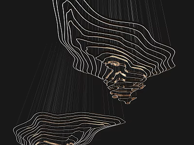 Elegant Modern Curved Wave Layered Wireframe Chandelier With Suspended Design For Interior Decor 3d model