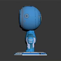 Shiny Blue Astronaut Figurine With Smiling Face And Square Base Displaying The Blue Planet Text