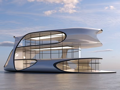Modern Architectural Office Building With Curved Glass Facade And Open Ground 3d model