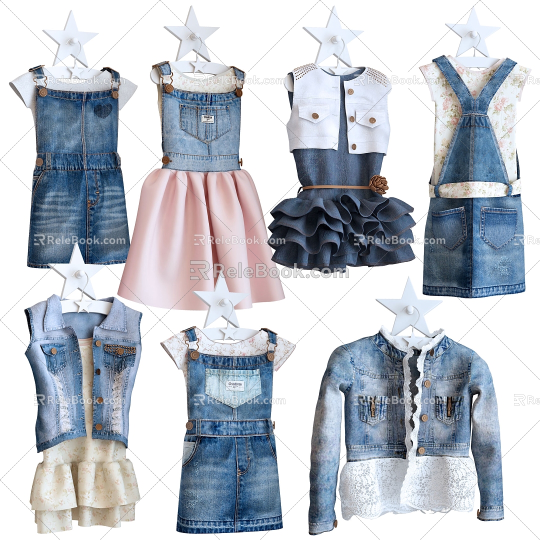 Modern Clothes Clothing Children's Clothing Little Girl dress Denim dress Clothes Display Rack 3d model