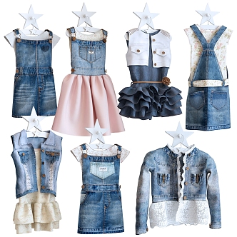 Modern Clothes Clothing Children's Clothing Little Girl dress Denim dress Clothes Display Rack 3d model