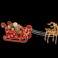 Christmas Red Sleigh Pulled by Golden Reindeer with Gifts and Decorations