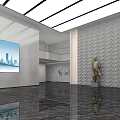 Minimalist Modern Reception Lobby With Polished Marble Floor And Central Bronze Statue Elegant Decoration
