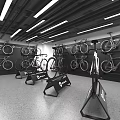 Bike Store Interior With Bicycles On Walls Floor Stands And Ceiling Lights