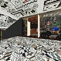 Stylish Shopping Mall Store Interior With Black White Ceiling Art And Geometric Floor Design