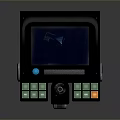 Portable Computer Terminal With Black Body Blue Screen Green Buttons And Wheels