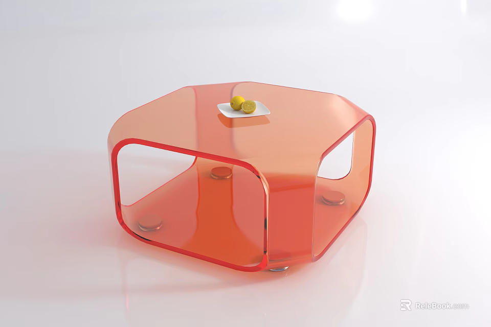 Modern Hexagonal Orange Transparent Coffee Table With Small Decorative Item On Top 3d model