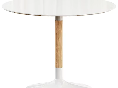 Modern Round Table With White Tabletop Wooden Leg And White Base 3d model