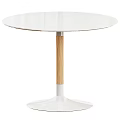 Modern Round Table With White Tabletop Wooden Leg And White Base