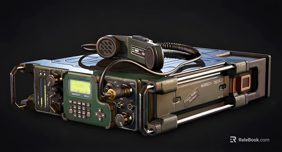 Military Portable Radio Transceiver With Digital Display And Handheld Microphone 3d model 