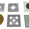 Various Decorative Tree Grates With Circular Square Shapes And Geometric Patterns 3d model