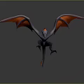 Mythical Fantasy Creature With Gray Body And Orange Wings In Outstretched Flying Pose 3D Render