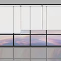 White Roller Blinds on Window with Beautiful Sky and Pink Clouds View 3d model
