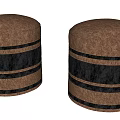Brown Round Leather Stools With Black Striped Design For Home Decor 3d model