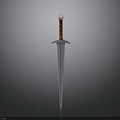 Classic Medieval Sword With Wooden Striped Handle And Silver Sharp Blade