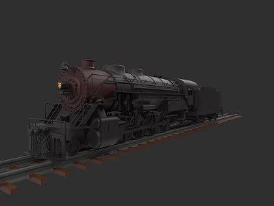 Vintage Steam Train With Illuminated Headlight On Railway Tracks Design 3d model