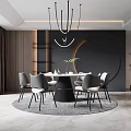 Modern Restaurant Interior With Round Dining Table Gray Chairs Chandeliers And Green Plants