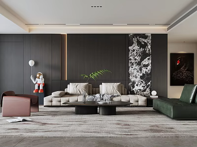 Modern Living Room Interior With Dark Walls Beige Green Sofa Coffee Table And Artwork 3d model