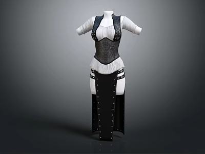Women's Stylish Outfit With Black And White Corset Top High Waist Trousers And Metal Studs 3d model