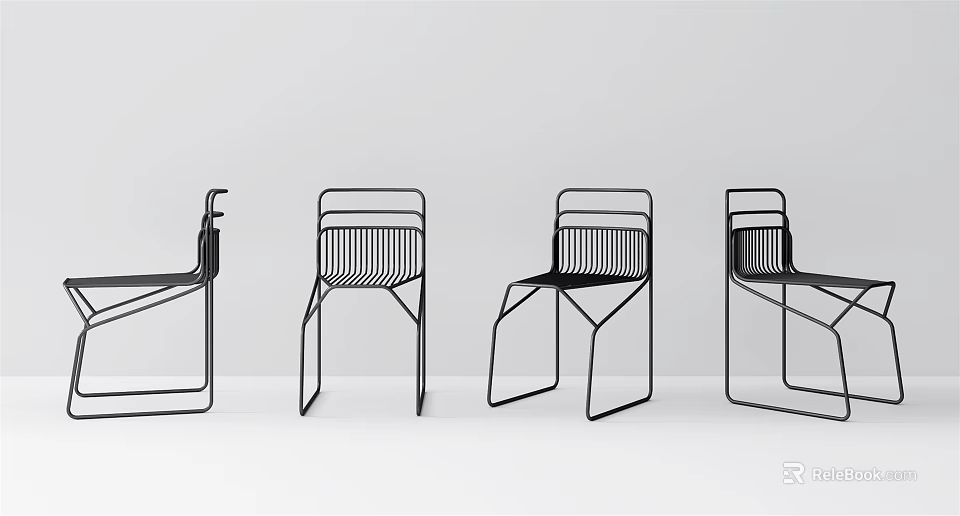 Modern Leisure Chairs With Sleek Black Metal Frame And Contemporary Minimalist Design 3d model 