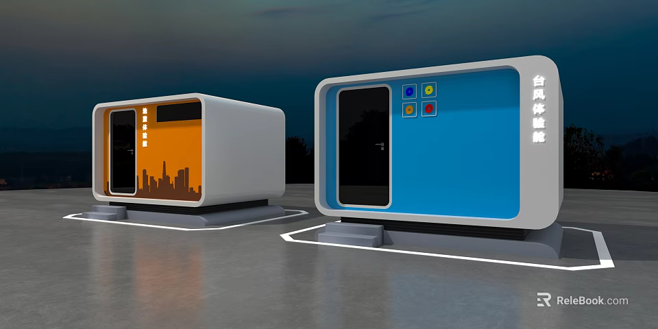Two Smart Public Facility Pods With Blue And Orange Modern Design 3d model 