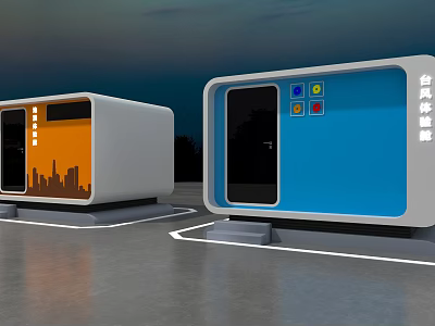 Two Smart Public Facility Pods With Blue And Orange Modern Design 3d model