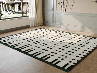 Geometric Pattern Square Rug In Bright Living Room 3d model