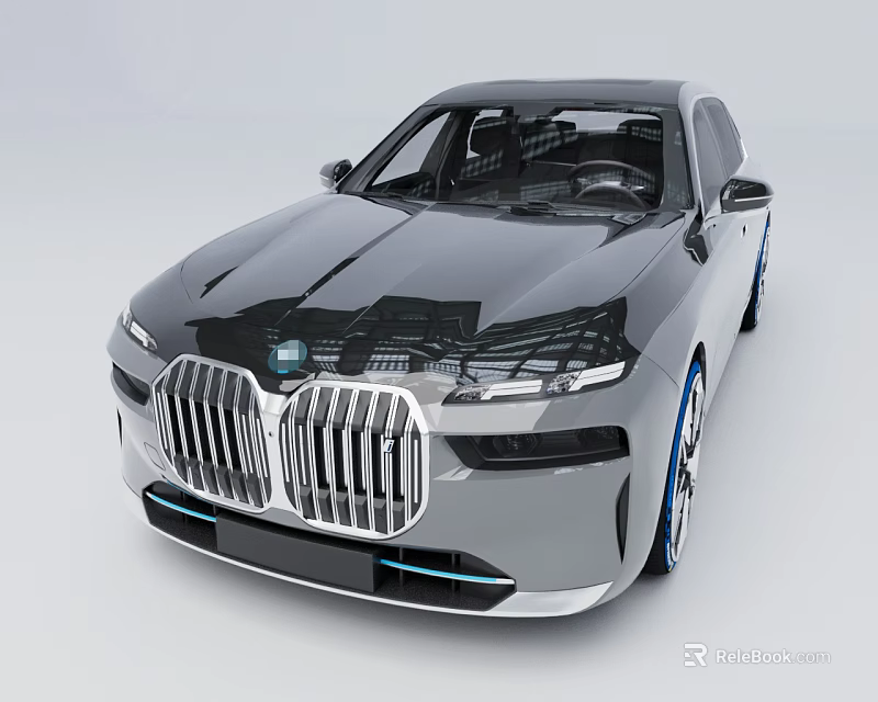 Modern Sleek Silver Luxury Sedan With LED Headlights And Large Front Grille 3d model 