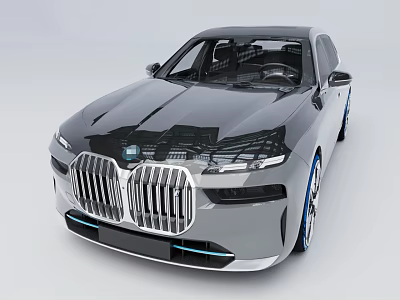 Modern Sleek Silver Luxury Sedan With LED Headlights And Large Front Grille 3d model