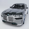 Modern Sleek Silver Luxury Sedan With LED Headlights And Large Front Grille