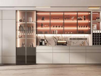 Modern Wine Cabinet Design With Glass Doors Interior Lighting And Displayed Wine Bottles 3d model