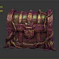 Decorative Wooden Treasure Chest With Brass Accents Intricate Lock Green Vines And Gemstones