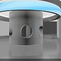 Modern Spacious Corridor With Gray Walls Long Ceiling Lights Blue Screens And Glass Railings