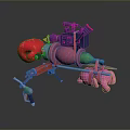 3D Model Sci Fi Weapon with Red Green Pink Components and Metal Barrel Grip 3d model