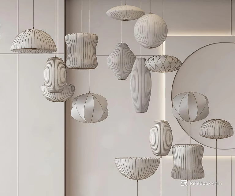 Modern White Textured Pendant Lights With Geometric Shapes For Interior Decor 3d model 