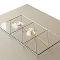 Modern Glass Coffee Table With Metal Frame Geometric Structure And Candle On Tray