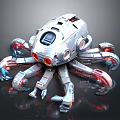 Futuristic Mechanical Octopus With Robotic Tentacles Silver Body Red Blue Accents And Cockpit