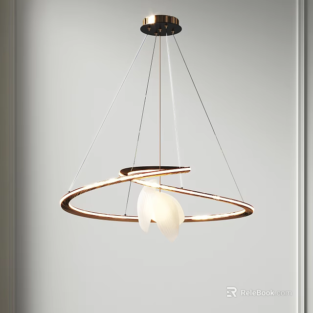 Modern Circular Ring Pendant Light with White Shade and Metal Frame Design 3d model 