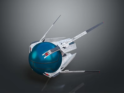 Futuristic Blue Spherical Spaceship With White Structural Wings For Space Exploration Missions 3d model