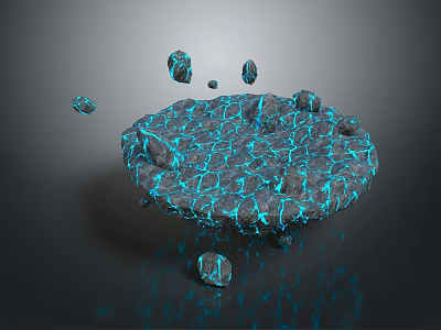 Stone Material Circular Structure With Blue Cracked Texture And Scattered Small Stones 3d model