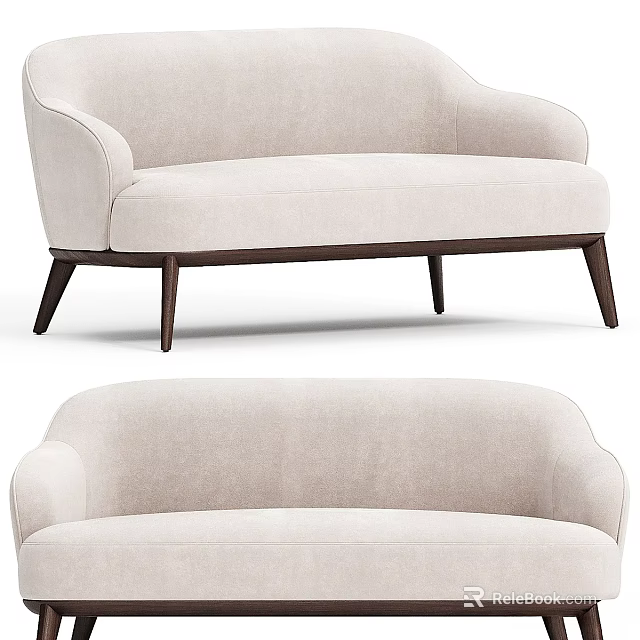 Modern Beige Fabric Upholstered Loveseat with Dark Wooden Legs Contemporary Design 3d model 