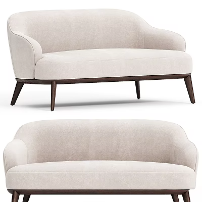 Modern Beige Fabric Upholstered Loveseat with Dark Wooden Legs Contemporary Design 3d model