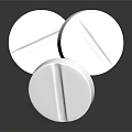Three White Round Scored Tablets On Black Background With Reflection 3d model