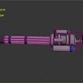 Multi Barrel Mechanical Device Featuring Silver Metal Structure Blue Components And Pink Cables