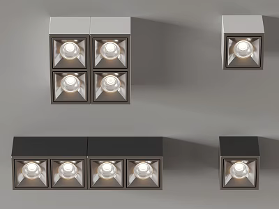 Modern Square Light Fixtures With Multiple Bulbs In Silver And Black Finish 3d model